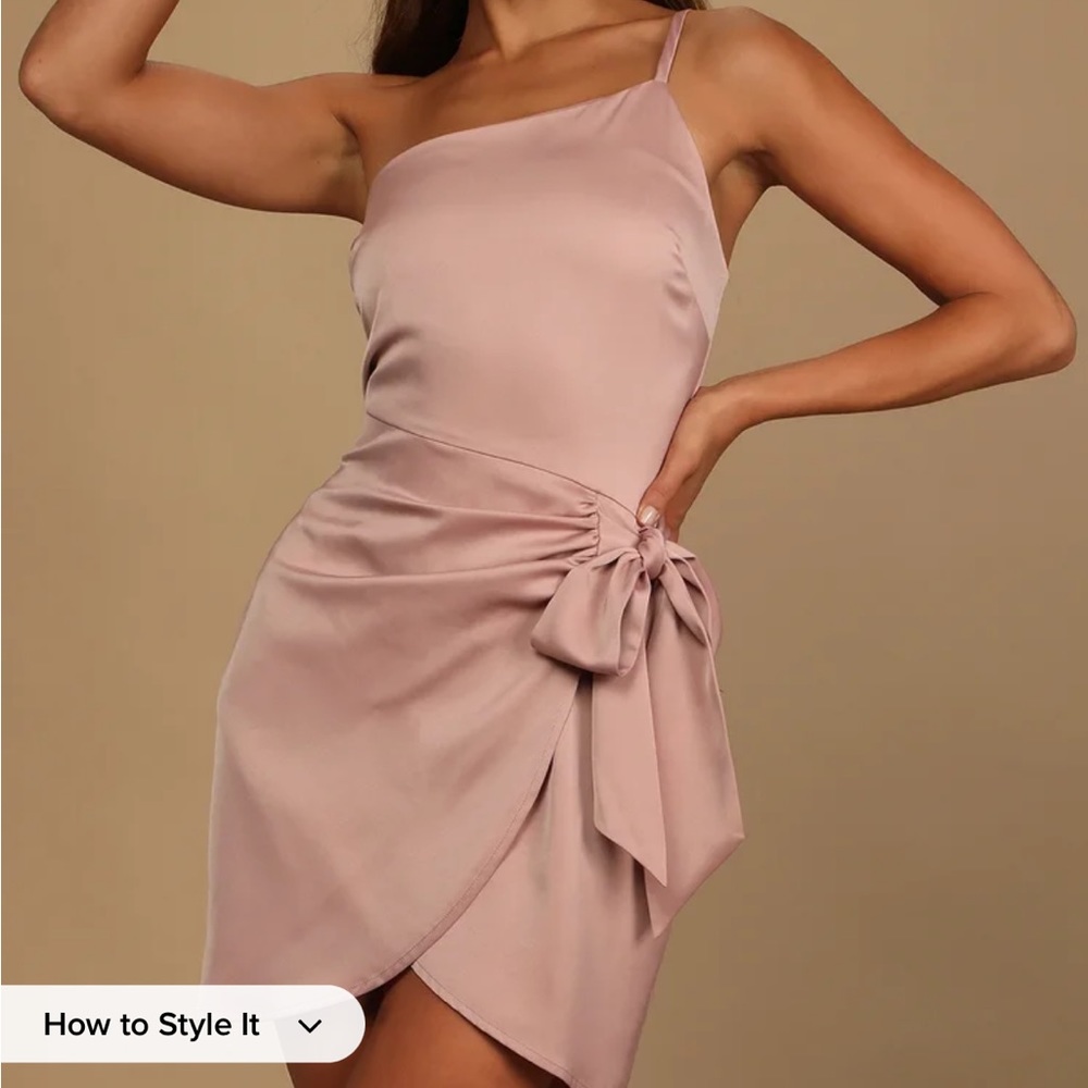 Lulus Meant to Be Together Dusty Pink Satin One-Shoulder Mini Dress